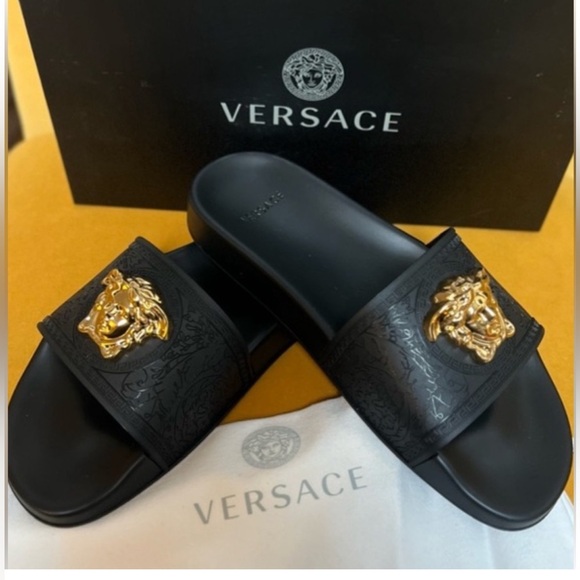 Versace Shoes - Versace Gold Medusa Slides FULL INCLUSION
